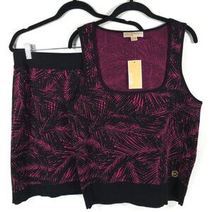 NWT MICHAEL KORS Women Two Pieces Set Top/Skirt Knit Electric‎ Pink/Black